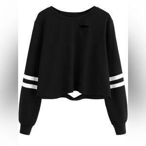 NWT Women's Cropped Sweatshirt with Ripped Design